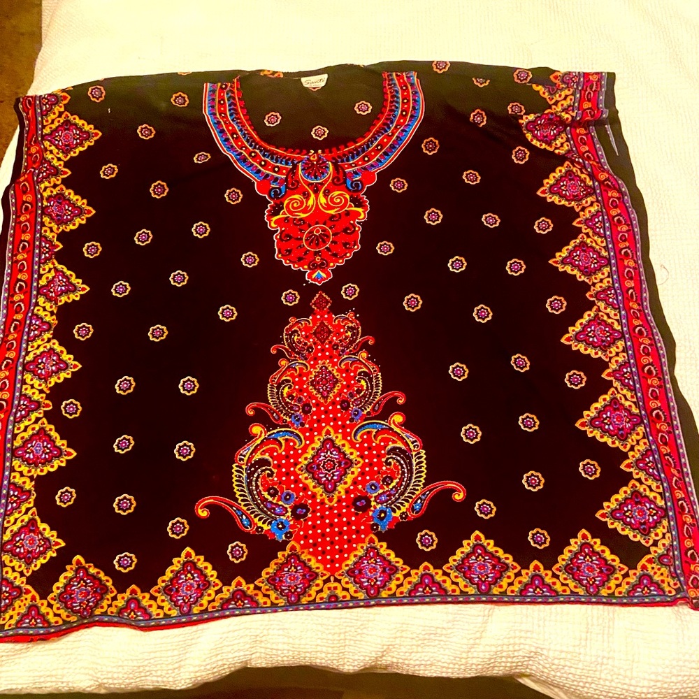ONE SIZE FITS MOST BOHO CAFTAN TUNIC W RHINESTONE EMBELLISHMENTS